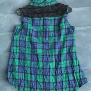 Lace Detail Plaid Button Tank